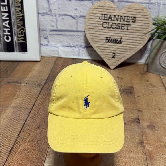 POLO RALPH LAUREN YELLOW CAP HAT ADJUSTABLE LEATHER STRAPBACK BASEBALL ONE SIZE